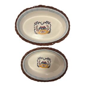 Vintage 1995 Teamson, Stoneware Casserole Bake Dish, 9" and 11" with baskets